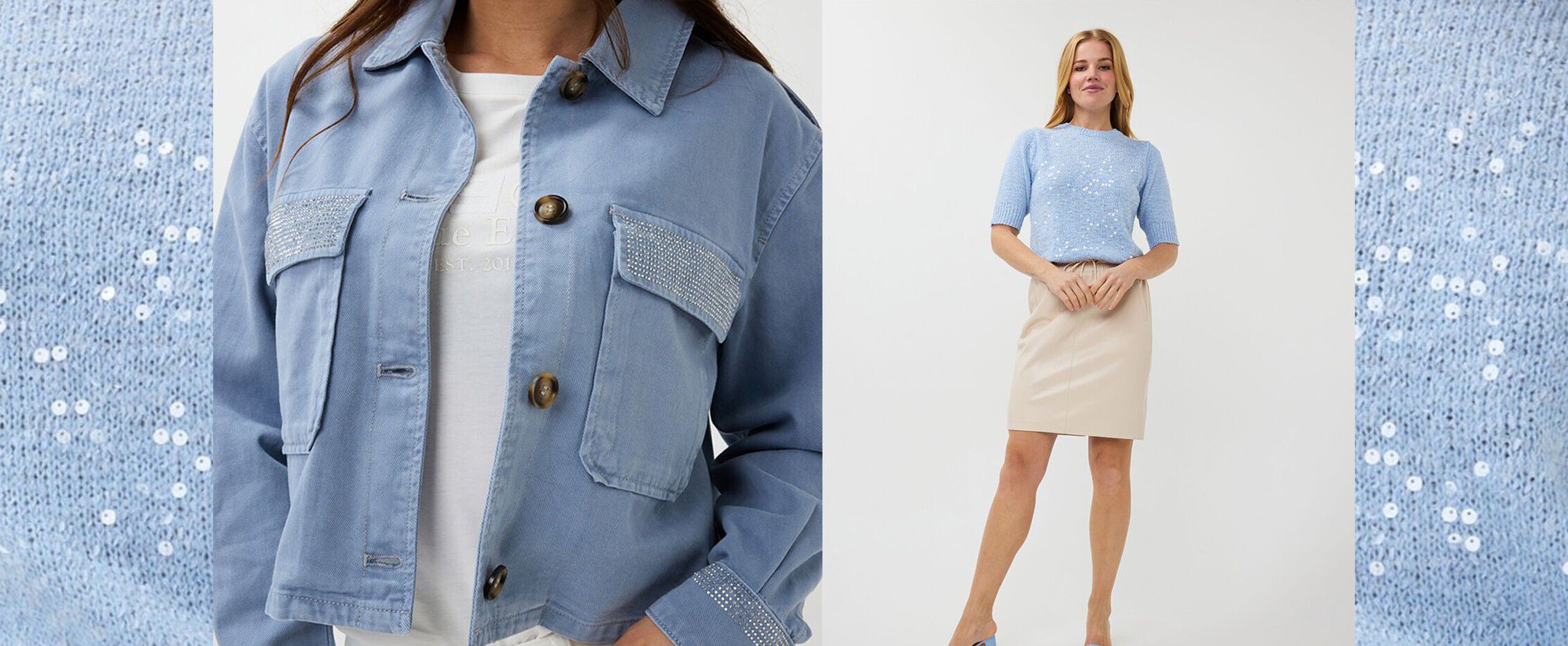 Cropped Denim Jacket with Hotfix | Esqualo | Suzanne's